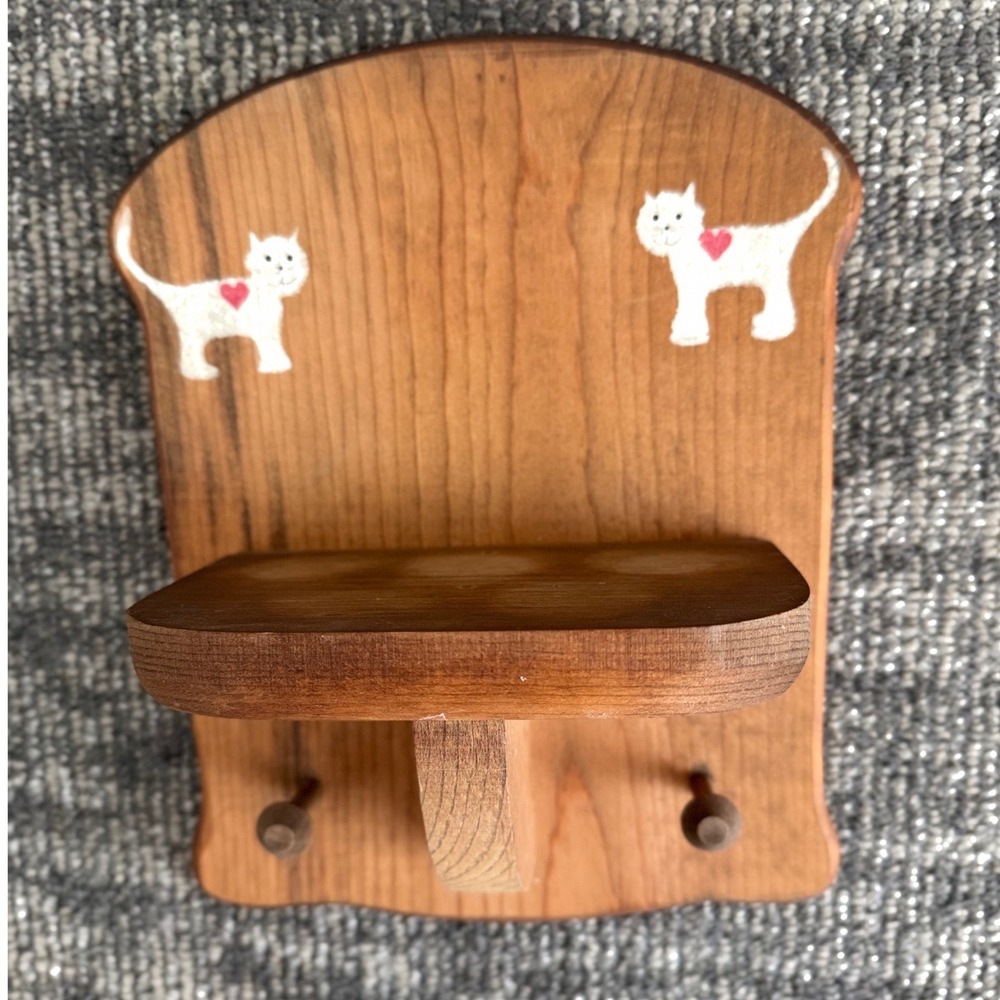 Vintage Cottagecore Cat Grandma Hand Painted Wood Wall Shelf Trinket Display